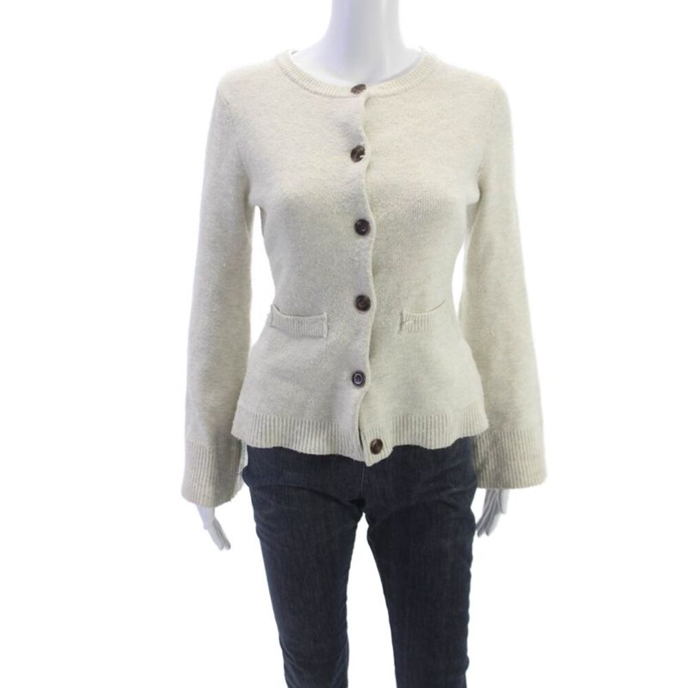 Mod Ref Womens Cardigan Beige Long Sleeve Crew Neck Acrylic Size S